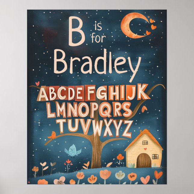 Póster Nombre personalizado Bebés Nursery Alphabet (Frente)