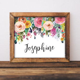 Póster Nombre personalizado Boho Floral Dormitorio Nurser