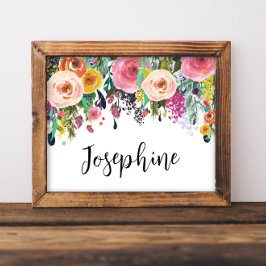Póster Nombre personalizado Boho Floral Dormitorio Nurser
