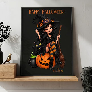 Póster Nombre personalizado Bruja malvada Halloween