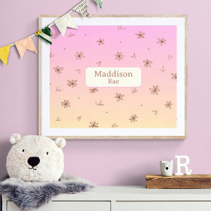 Póster Nombre Personalizado Caprichoso Floral Rosa Amaril