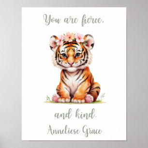 Póster Nombre personalizado Chica Nursery Safari Tiger Po
