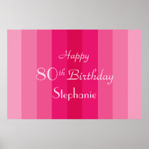 Póster Nombre Personalizado Cumpleaños 80 Rayas Rosadas
