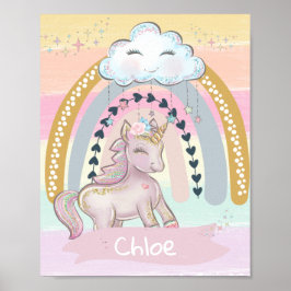 Póster 🦄 nombre personalizado de Chica de unicornio arco