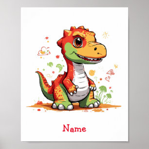 Póster Nombre personalizado de dinosaurio de bebé