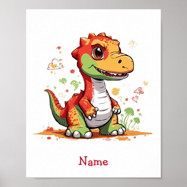 Póster Nombre personalizado de dinosaurio de bebé (Frente)