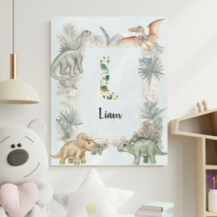 Póster Nombre Personalizado de Dinosaurio Monograma L Gua