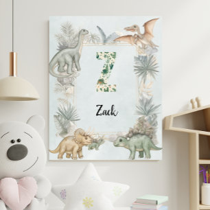 Póster Nombre Personalizado de Dinosaurio Monograma Z Gua