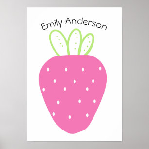 Póster Nombre personalizado de fresa rosa simple