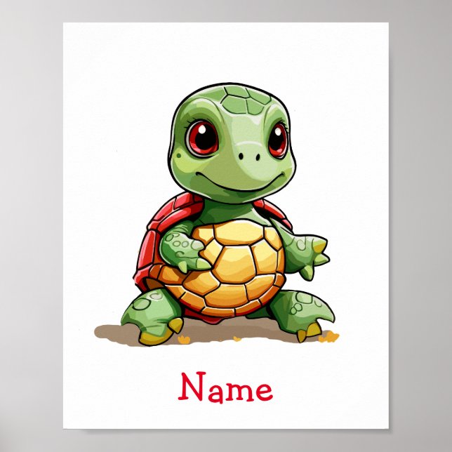 Póster Nombre personalizado de la tortuga de bebé (Frente)