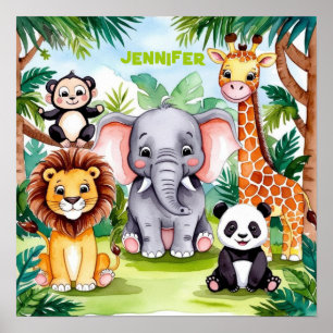 Póster Nombre personalizado de los niños pequeños animale