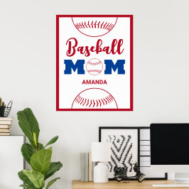 Póster Nombre personalizado de mamá de béisbol