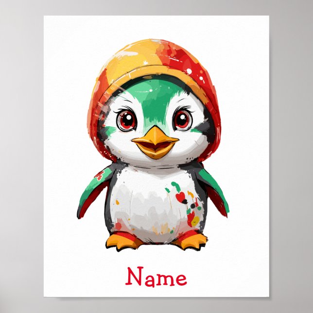 Póster Nombre personalizado de pingüino de bebé (Frente)
