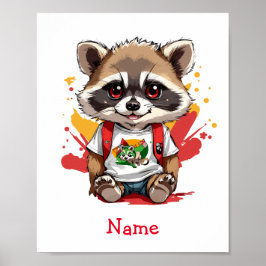 Póster Nombre personalizado de Raccoon para bebé pequeño