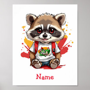Póster Nombre personalizado de Raccoon para bebé pequeño