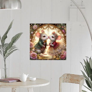Póster Nombre personalizado de Romance del ratón floral d