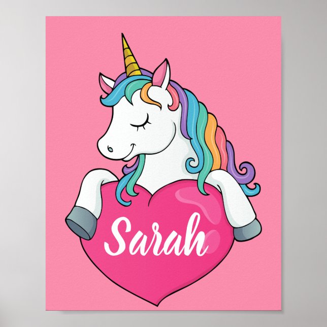 Póster Nombre personalizado de unicornio (Frente)