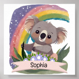 Póster Nombre personalizado del bebé de Koala Arcoiris