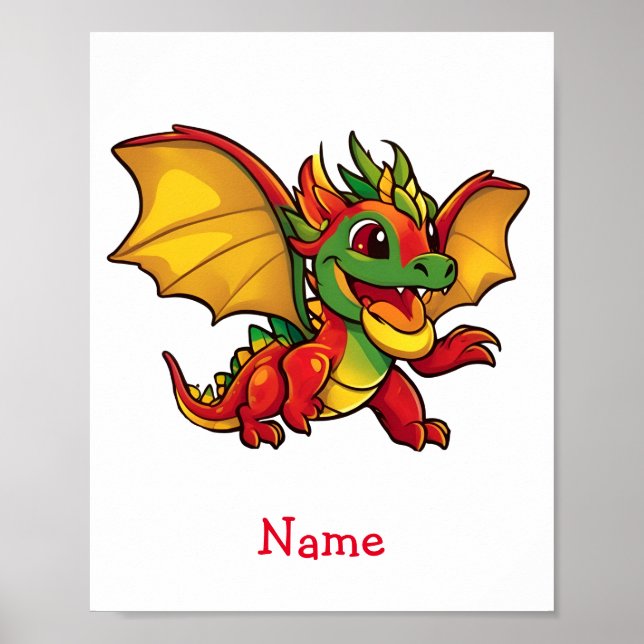 Póster Nombre personalizado del dragón de bebé (Frente)