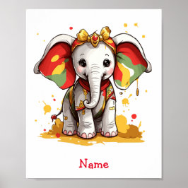 Póster Nombre personalizado del elefante de bebé lindo