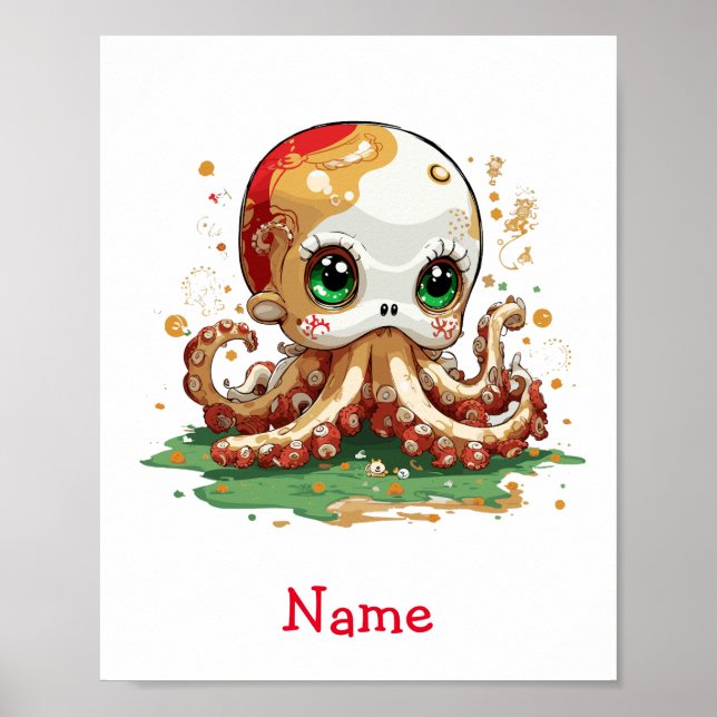 Póster Nombre personalizado del pulpo del bebé (Frente)