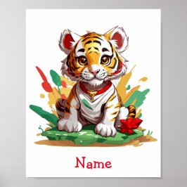 Póster Nombre personalizado del tigre de bebé