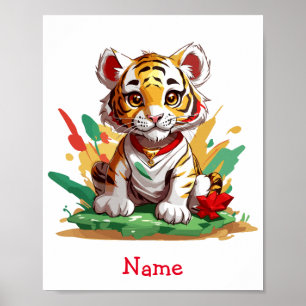 Póster Nombre personalizado del tigre de bebé