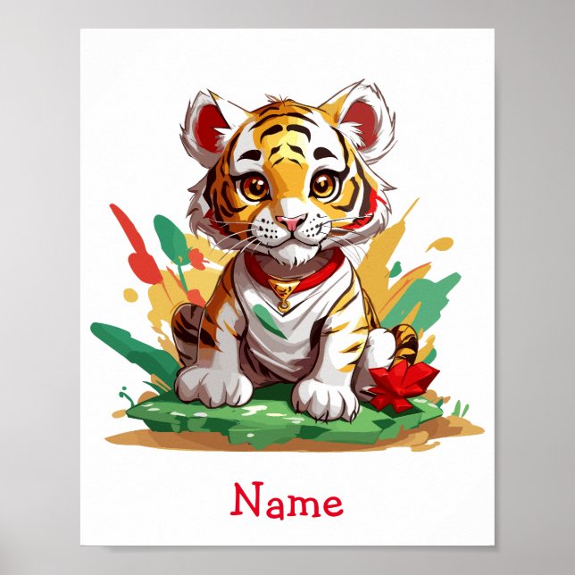 Póster Nombre personalizado del tigre de bebé (Frente)
