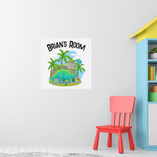 Póster Nombre personalizado Dinosaur Room Decour Kids Wal