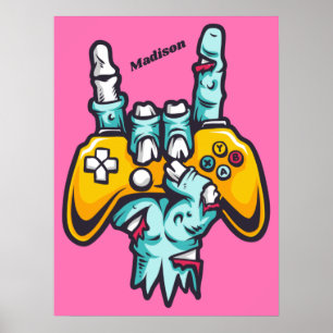 Póster Nombre personalizado Gamer Zombie Poster