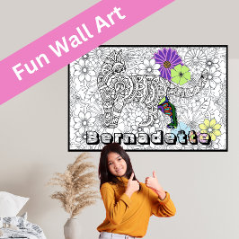 Póster Nombre personalizado Giant Cat Mandala Coloración 