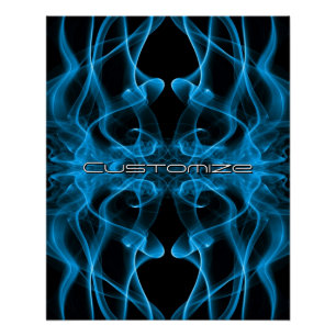 Póster Nombre personalizado humo azul simétrico negro