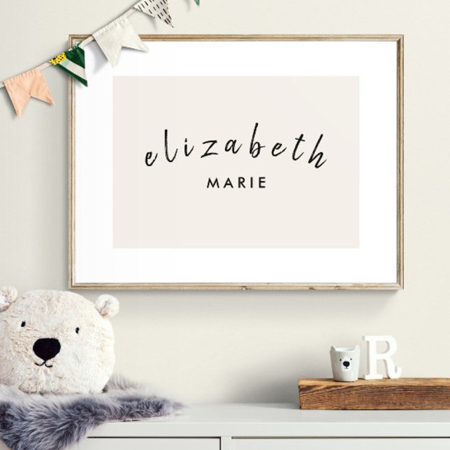 Póster Nombre personalizado Imprimir Guardería Neutral Mi (Shown with frame. Print is designed with white border which gives the illusion of a mat.)