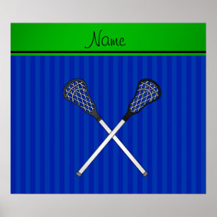 Póster Nombre personalizado lacrosse pala rayas azules