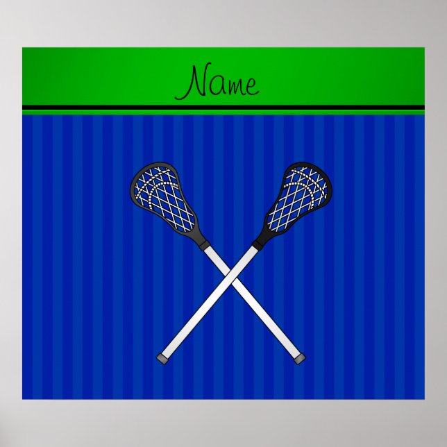 Póster Nombre personalizado lacrosse pala rayas azules (Frente)