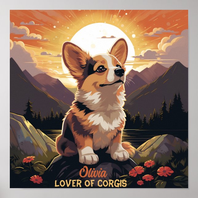 Póster Nombre personalizado lindo Pembroke Welsh Corgi (Frente)
