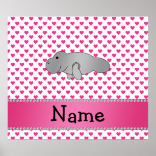 Póster Nombre personalizado manatee corazones rosados pun