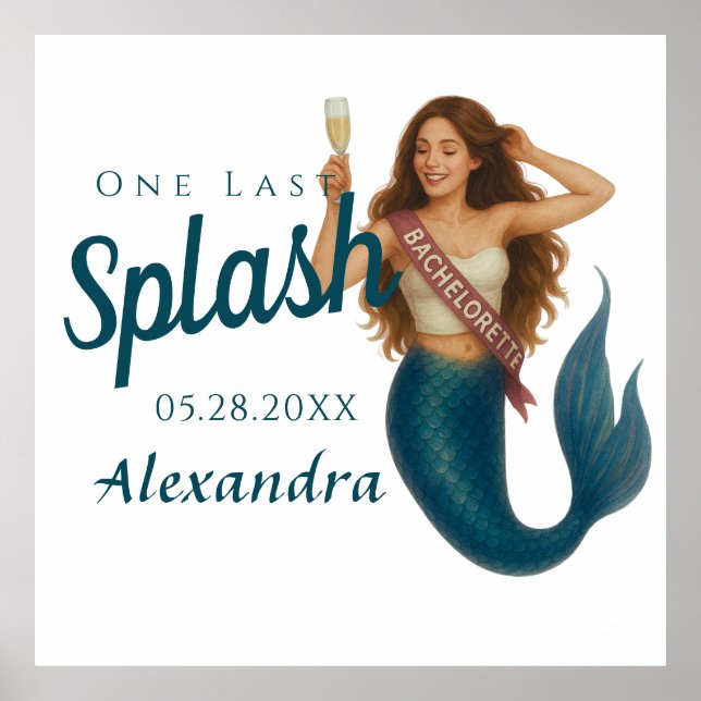 Póster Nombre Personalizado Mermaid Bachelorette (Frente)