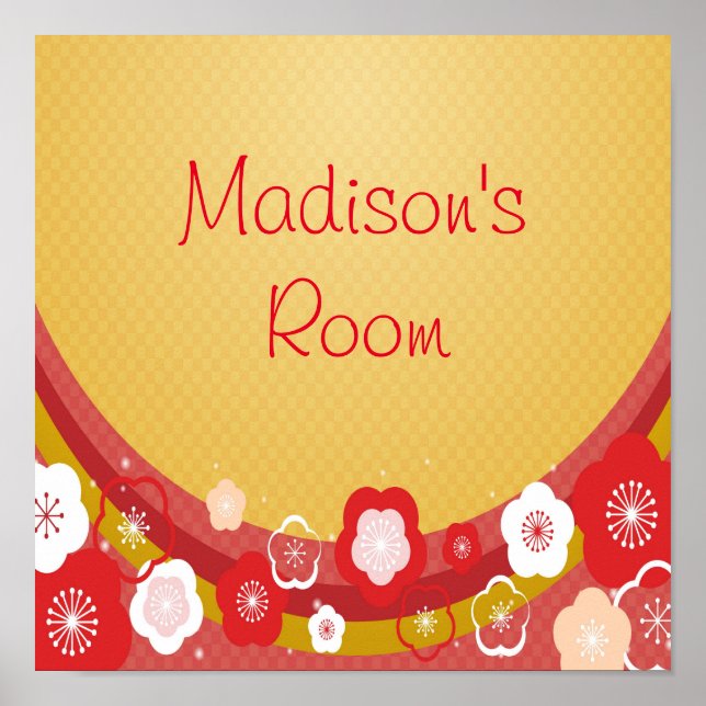 Póster Nombre personalizado o texto Resumen floral asiáti (Frente)