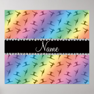 Póster Nombre personalizado patrón de gimnasia arcoiris