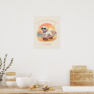 Póster Nombre personalizado Perro Maltés Skateboarder gen