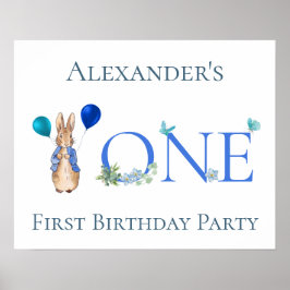 Póster Nombre personalizado Peter el conejo 1er Cumpleaño
