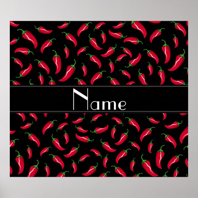 Póster Nombre personalizado pimienta de chile rojo negro (Frente)