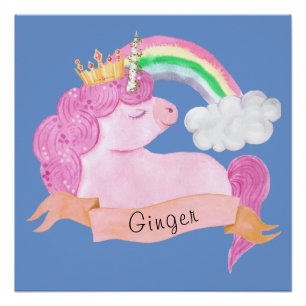 Póster Nombre personalizado 🌈 Rainbow Unicorn