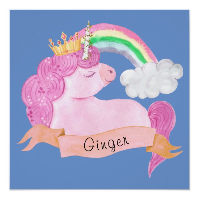 Póster Nombre personalizado 🌈 Rainbow Unicorn (Anverso)
