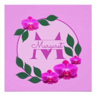 Póster Nombre personalizado rosa floral vintage inicial