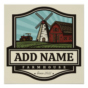 Póster NOMBRE Personalizado Rústico Farmhouse Old Windmil