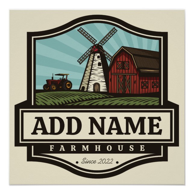 Póster NOMBRE Personalizado Rústico Farmhouse Old Windmil (Anverso)