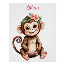 Póster Nombre personalizado Safari Chica Nursery Baby Mon