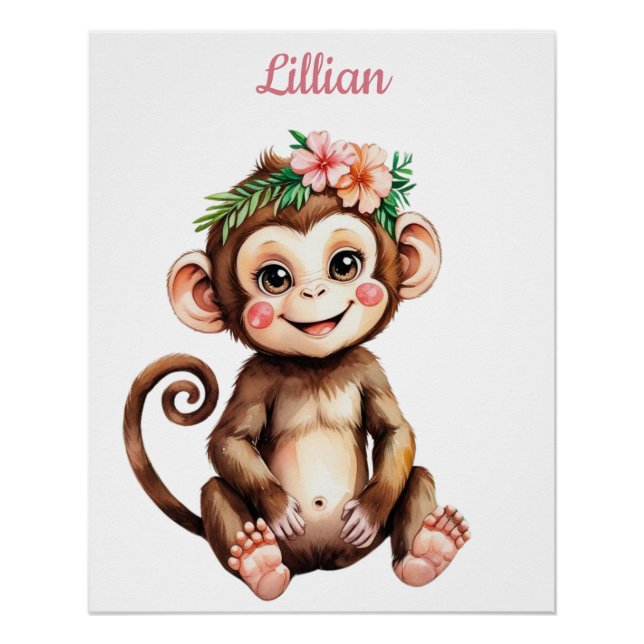 Póster Nombre personalizado Safari Chica Nursery Baby Mon (Anverso)